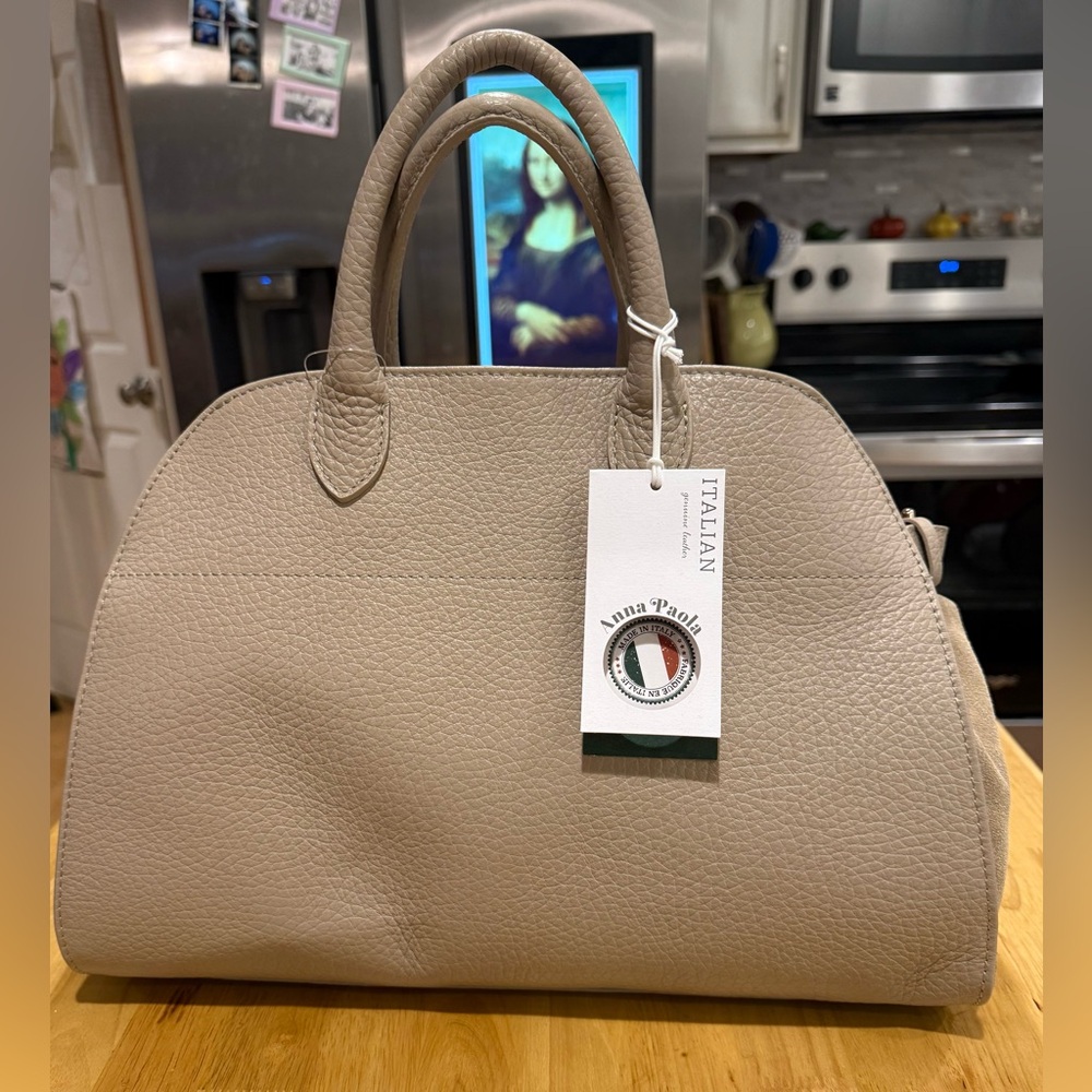 NWT Anna Paola Womens Italian Leather Suede Handbag Satchel Art Riva Cappuccino